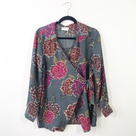 EMELIA Floral Wrap Blouse Top Size Large - Picture 4 of 10